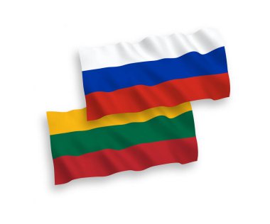 Beyaz bir arka plan üzerinde Litvanya ve Rus bayrakları