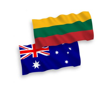 Beyaz bir arka plan üzerinde Litvanya ve Avustralya bayrakları