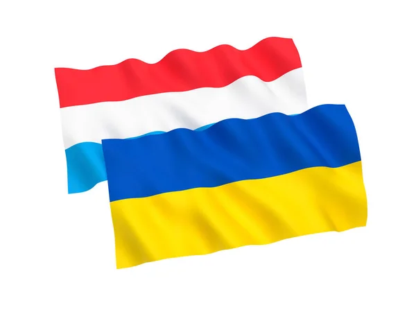 Bandeiras da Ucrânia e do Luxemburgo sobre um fundo branco — Fotografia de Stock