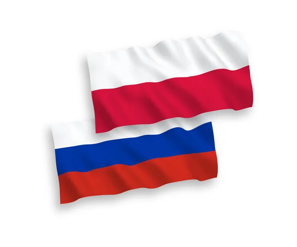 Drapeaux de la Pologne et de la Russie sur fond blanc — Image vectorielle