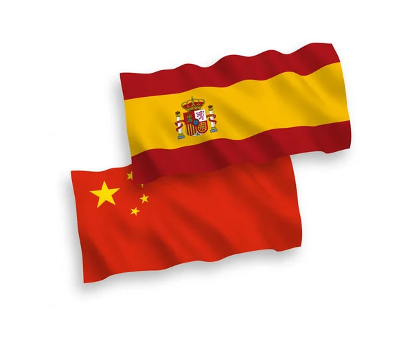 Banderas de España y China sobre fondo blanco — Vector de stock