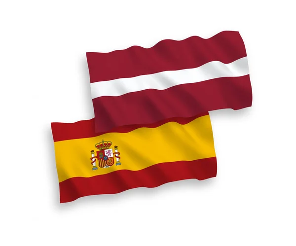 白色背景上的拉脱维亚和西班牙国旗 — 图库矢量图片