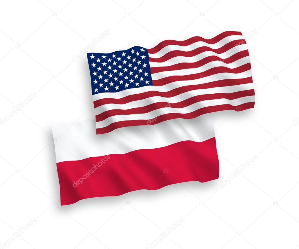 Flags of Poland and America on a white background