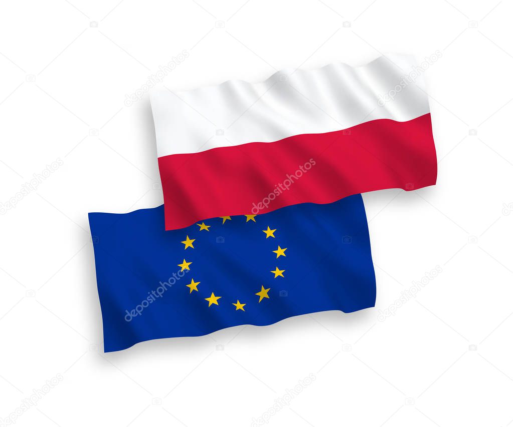 Flags of Poland and European Union on a white background