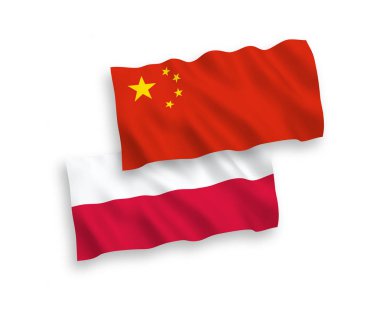 Beyaz bir arka plan üzerinde Polonya ve Çin'i bayrakları