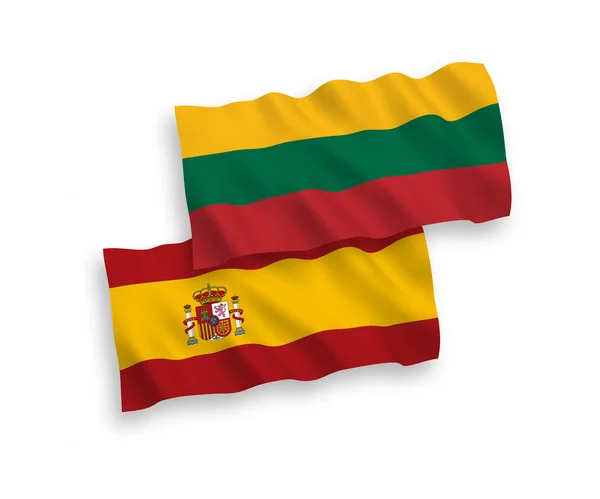 Litvánia és Spanyolország zászlói fehér alapon — Stock Vector