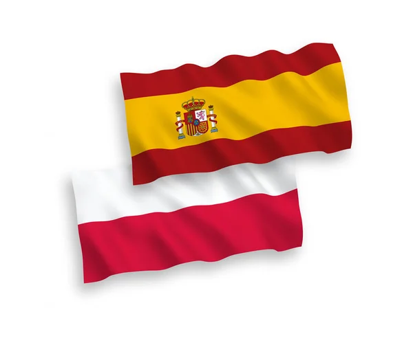 白色背景上的西班牙和波兰国旗 — 图库矢量图片