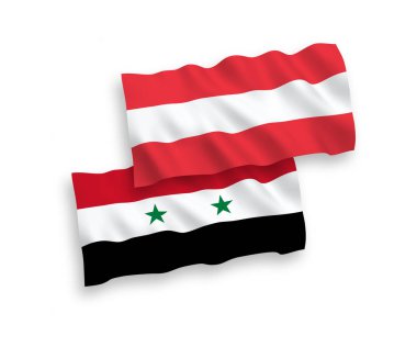 Beyaz bir arka plan üzerinde Avusturya ve Suriye bayrakları