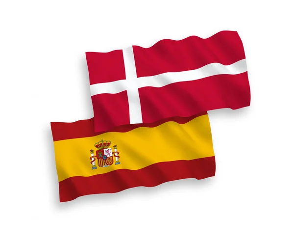 Flagi Danii i Hiszpanii na białym tle — Wektor stockowy