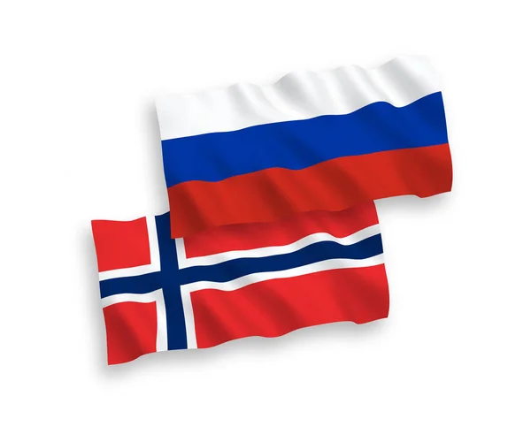 Vlaggen van Noorwegen en Rusland op een witte achtergrond — Stockvector