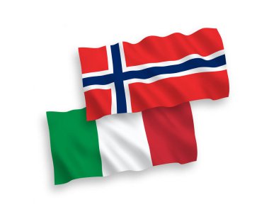 Beyaz bir arka plan üzerinde İtalya ve Norveç bayrakları