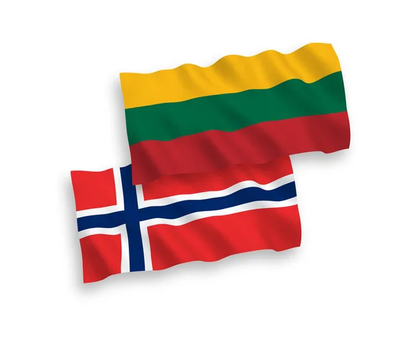 Vlaggen van Litouwen en Noorwegen op een witte achtergrond — Stockvector