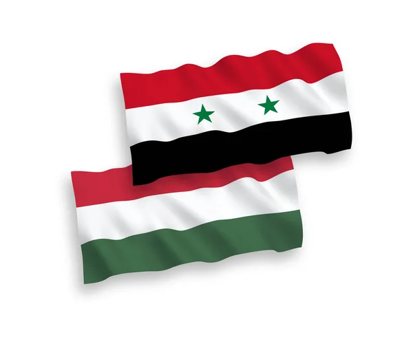 Bandeiras da Hungria e da Síria sobre um fundo branco — Vetor de Stock