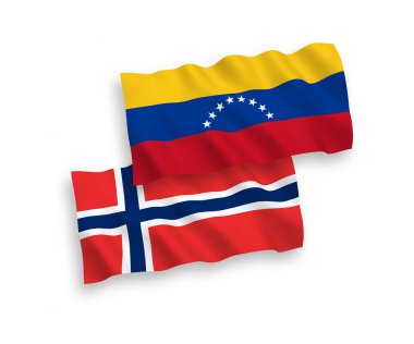 Beyaz bir arka plan üzerinde Norveç ve Venezuela bayrakları