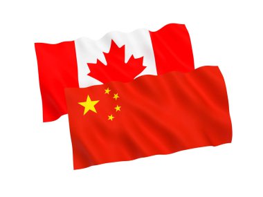 Beyaz arka planda Kanada ve Çin bayrakları