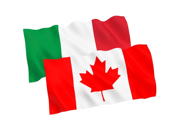 Bandeiras da Itália e do Canadá sobre um fundo branco — Fotografia de Stock