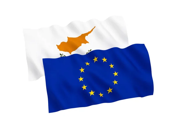 Cyperns flagg och Europeiska unionen på en vit bakgrund — Stockfoto