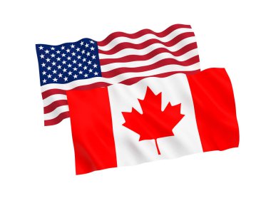 Beyaz arka planda Kanada ve Amerika bayrakları