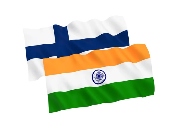 Drapeaux de la Finlande et de l'Inde sur fond blanc — Photo