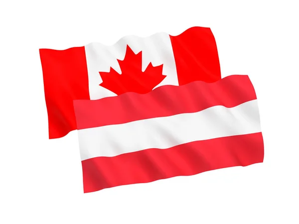 Bandeiras da Áustria e do Canadá sobre um fundo branco — Fotografia de Stock