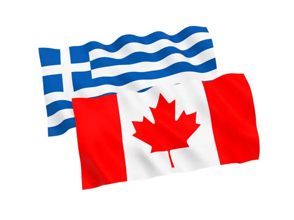 Bandeiras da Grécia e do Canadá sobre um fundo branco — Fotografia de Stock