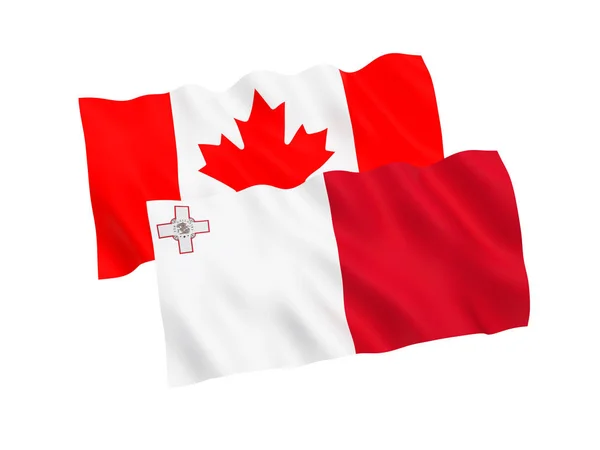 Bandeiras do Canadá e de Malta sobre um fundo branco — Fotografia de Stock