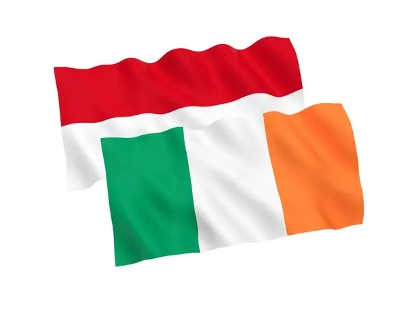 Vlajky Indonésie a Irska na bílém pozadí — Stock fotografie