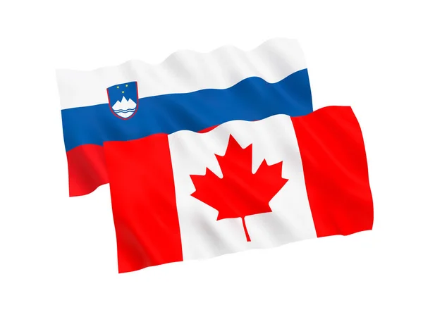 白色背景上的加拿大和斯洛文尼亚国旗 — 图库照片
