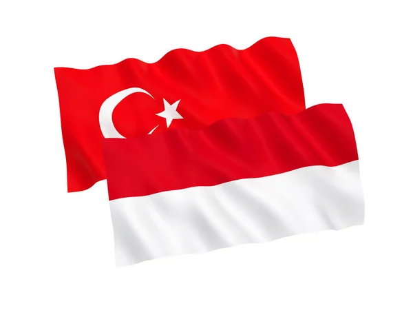 Drapeaux de Turquie et d'Indonésie sur fond blanc — Photo