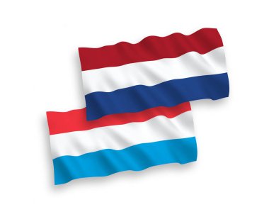 Beyaz bir arka plan üzerinde Hollanda ve Lüksemburg bayrakları