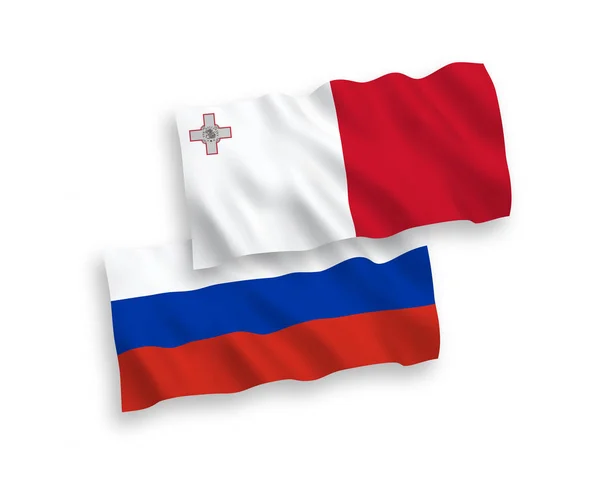Málta és Oroszország zászlói fehér alapon — Stock Vector