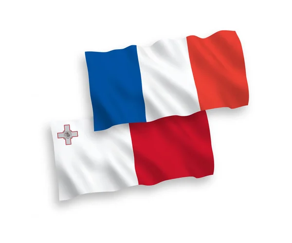 Bandeiras da França e de Malta sobre um fundo branco — Vetor de Stock