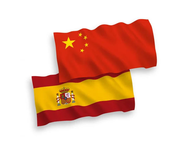 Banderas de España y China sobre fondo blanco — Vector de stock