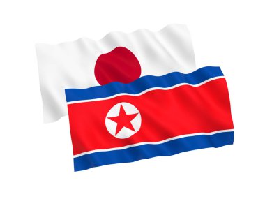 Beyaz arka planda Japonya ve Kuzey Kore bayrakları