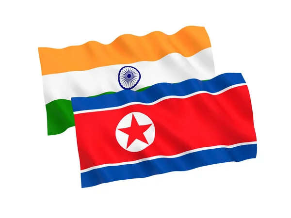 Flags of North Korea and India on a white background