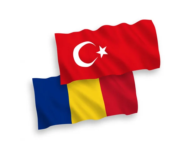 Vlaggen van Turkije en Roemenië op een witte achtergrond — Stockvector
