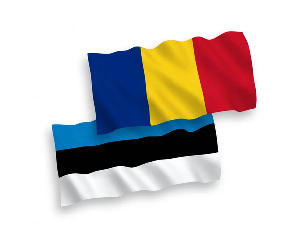 Rumäniens och Estlands flaggor på vit bakgrund — Stock vektor