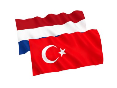 Beyaz bir arka plan üzerinde Türkiye ve Hollanda bayrakları