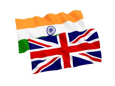 Beyaz bir arka planda Hindistan ve Büyük Britanya bayrakları