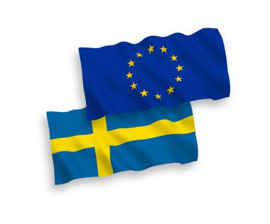 Beyaz arka planda Avrupa Birliği ve Isveç bayrakları