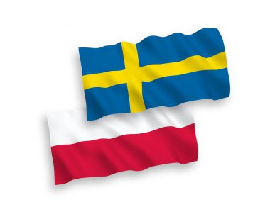 Beyaz arka planda Isveç ve Polonya bayrakları