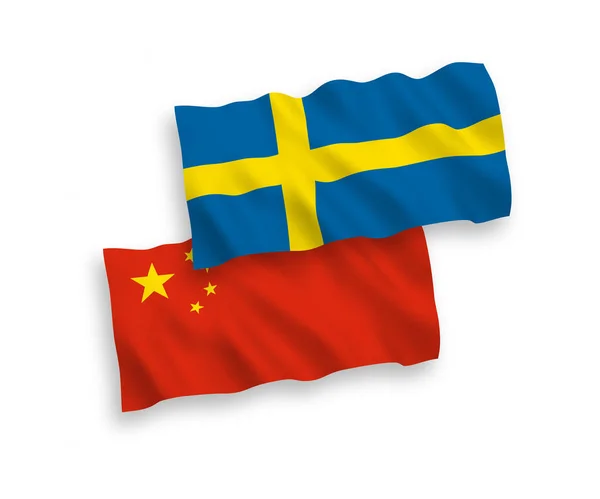 Прапори Швеції та Китаю на білому фоні — стоковий вектор
