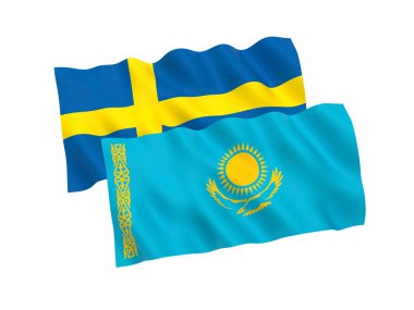 Beyaz arka planda Kazakistan ve Isveç bayrakları