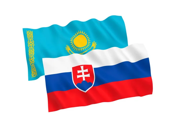 Прапори Словаччини та Казахстану на білому фоні — стокове фото