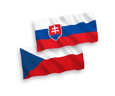 Beyaz arka planda Çek Cumhuriyeti ve Slovakya bayrakları