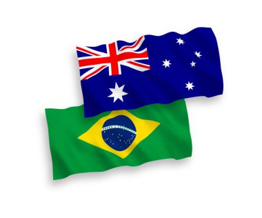 Beyaz arka planda Avustralya ve Brezilya bayrakları