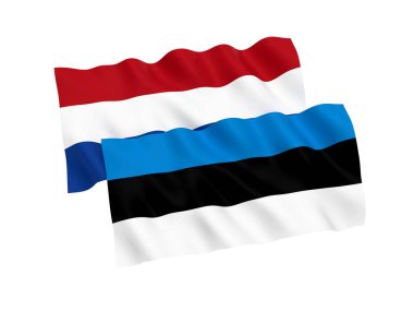 Beyaz bir arka plan üzerinde Estonya ve Hollanda bayrakları