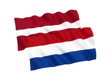 Beyaz bir arka plan üzerinde Hollanda ve Letonya bayrakları