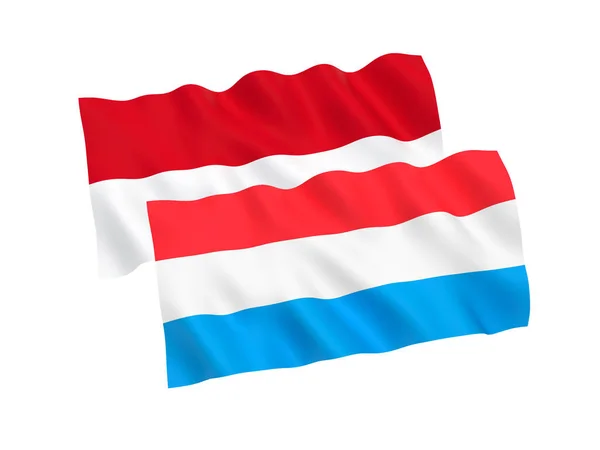 Bandiere di Indonesia e Lussemburgo su sfondo bianco — Foto Stock