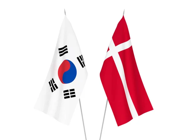 Flagi Danii i Korei Południowej — Zdjęcie stockowe